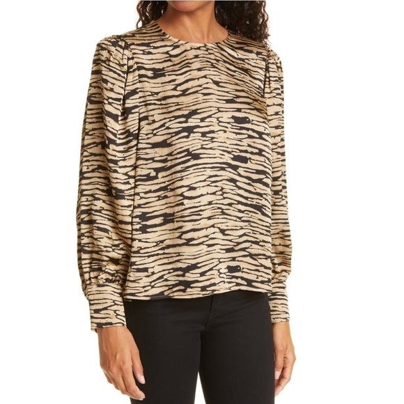 Rails Rozz Animal print black gold Satin blouse L NWT - Picture 1 of 10